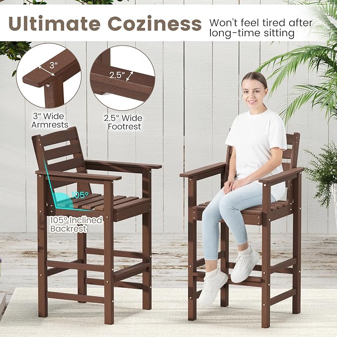 Tangkula Patio Adirondack Chairs Set of 4, HDPE Bar Height Chair - Image 7
