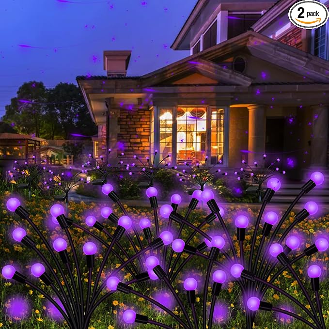 Solar Garden Lights Outdoor, 2 Pack 20 LED Solar Purple Firefly Lights by KohlrabiDecor
