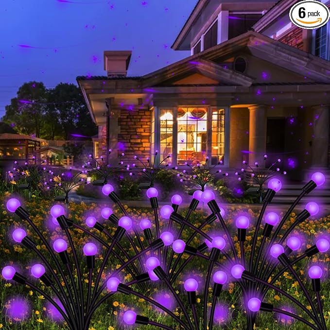 Kohlrabi Solar Garden Lights Outdoor, 6 Pack 60 LED Solar Purple Firefly Lights by KohlrabiDecor