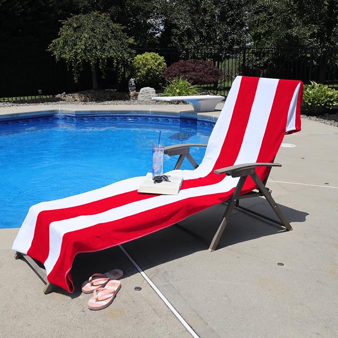 Superior Cabana Cotton Lounge Chair Cover, Outdoor Towel/Chaise Furniture Covers - Image 2