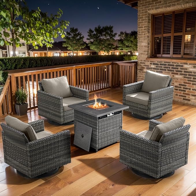 Belord 5 Pieces Wicker Patio Furniture Set: 4 Outdoor Swivel Glider Rocker by Belord