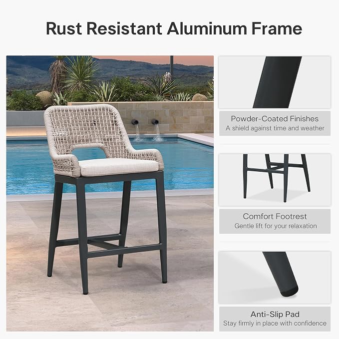 PURPLE LEAF Counter Height Bar Stools Set of 2 Outdoor Bar Chair - Image 6
