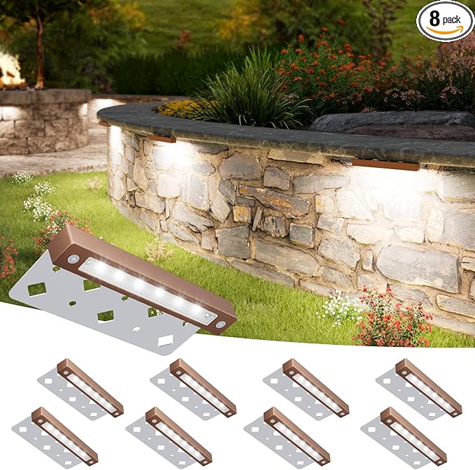 VOLISUN 8 Pack 7 Inch Retaining Wall Lights, Waterproof LED Hardscape Lighting by VOLISUN
