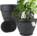 4 Pack 16 Inch Large Plant Pot for Outdoor, Plastic Flower Pot Indoor by Nooulap