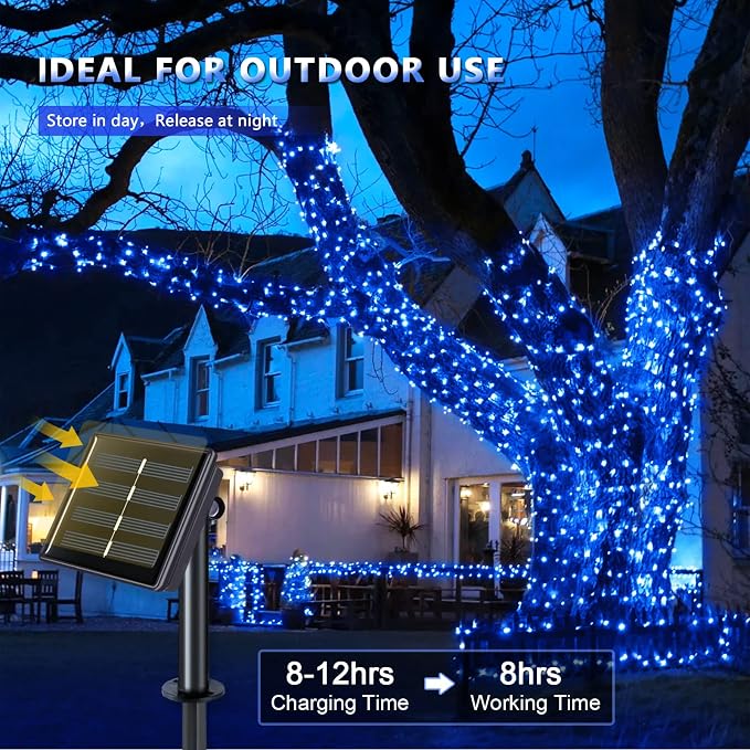 JMEXSUSS 4 Pack 100 LED Solar Fairy Lights, 33ft Blue Solar String Lights - Image 2