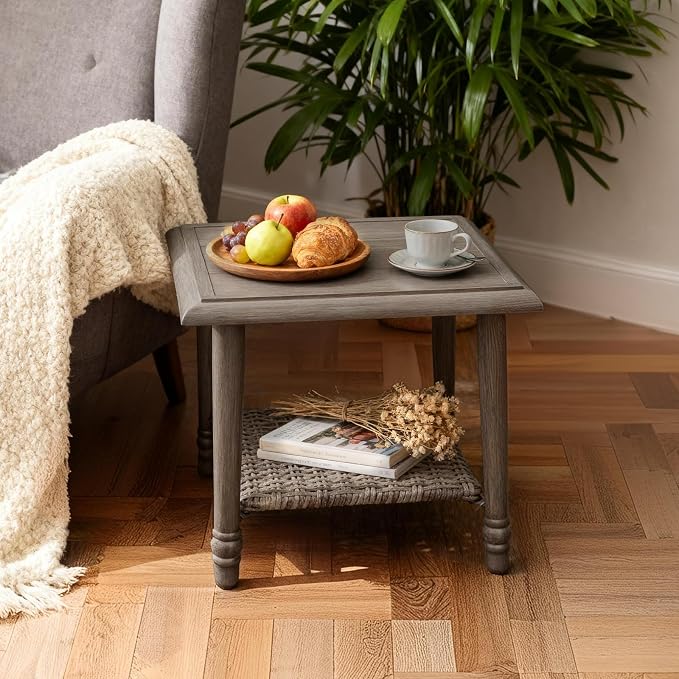Outdoor Wicker Side Table Small Square Patio Rattan Coffee Table Adopt Sturdy - Image 7
