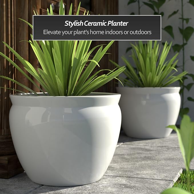 Red Lantern Large 22" White Porcelain Fishbowl Planter - Image 2