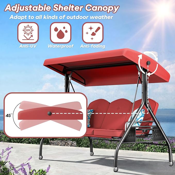 3 Seat Outdoor Porch Patio Swing - Image 2