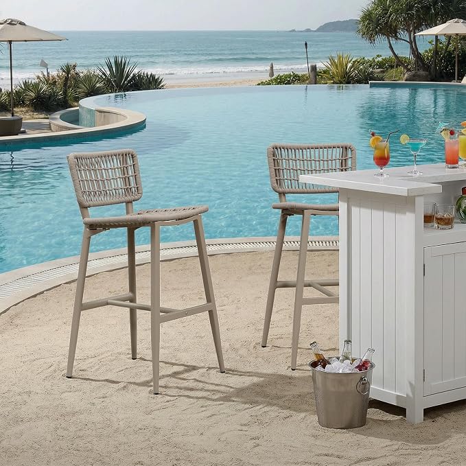 PURPLE LEAF Bar Stools Set of 2 Patio Wicker Bar Height Metal Chairs Boho High - Image 3