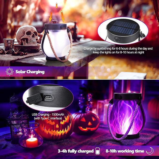 Solar Flame Lantern Hanging Outdoor Waterproof Purple - Image 3