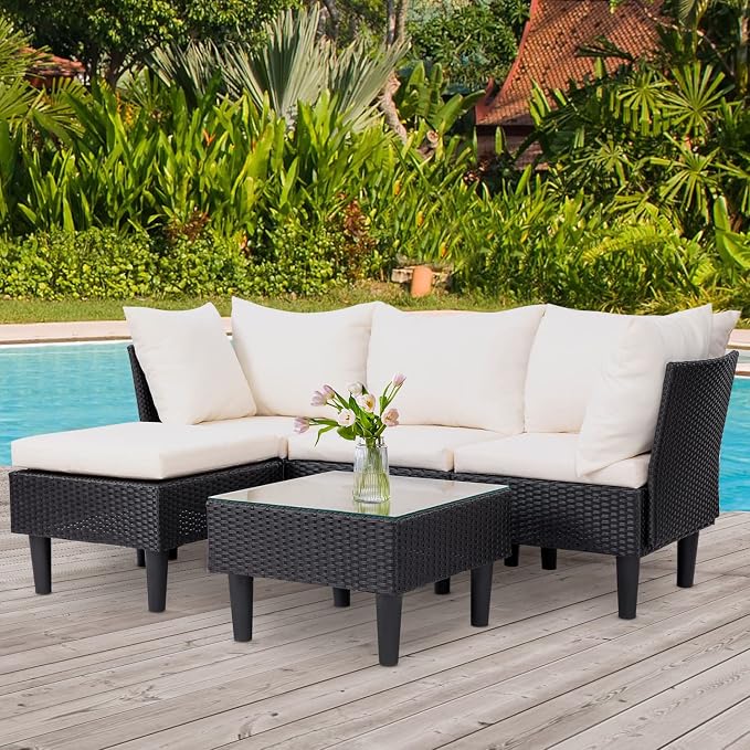 5 Pieces Patio Furniture Sets Outdoor Sectional Sofa Rattan Chair Wicker - Image 6
