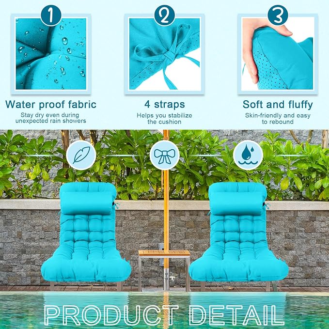 Tudomro 1 Pcs Peacock Blue 66'' Outdoor Chaise Lounge Cushion Waterproof Patio - Image 2
