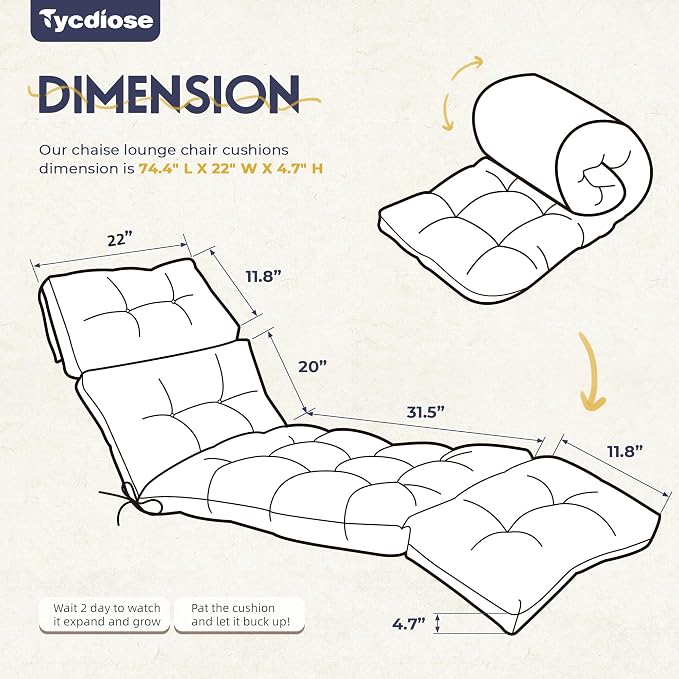 Waterproof Outdoor Chaise Lounge Chair Cushion 74.4 x 22 x 4.7 Inches Memory - Image 3
