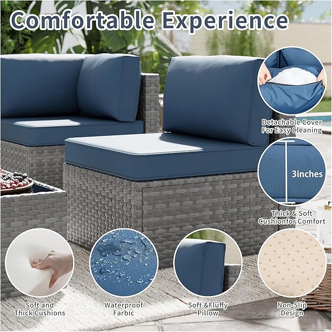 SUNLEI 5pcs Patio Furniture Sets Conversation Set, Low Back All-Weather Rattan - Image 4