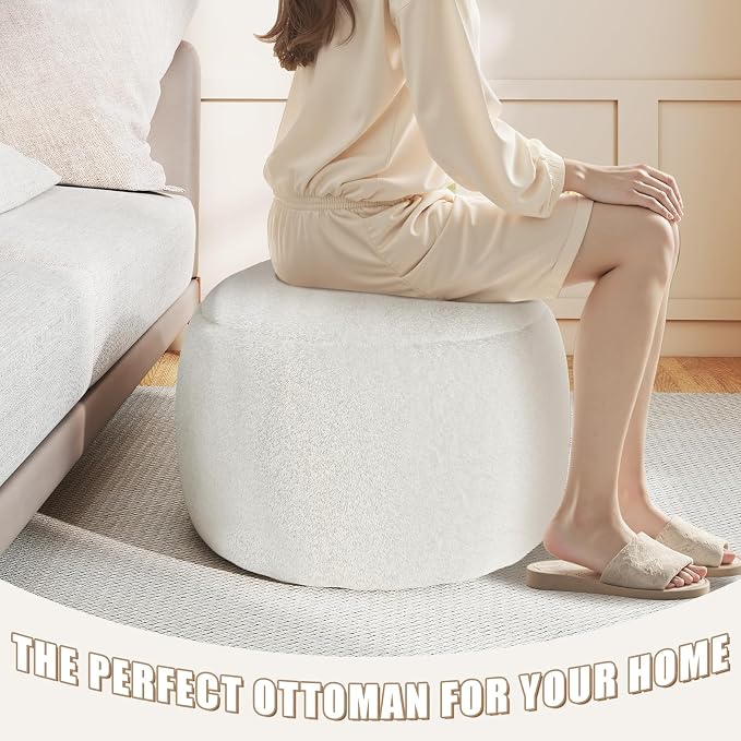 Round Stuffed Pouf Ottoman for Foot Rest, A Round Modern Foam Filled Poufs - Image 6