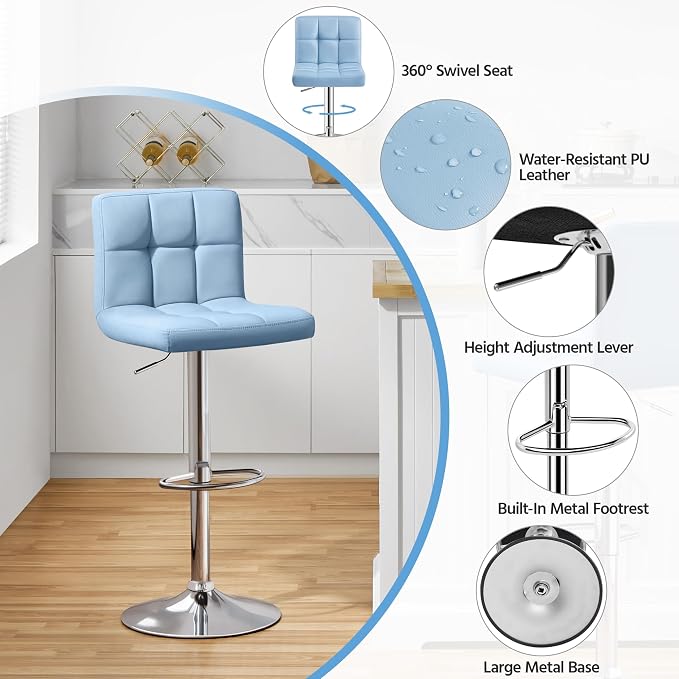 Yaheetech Bar Stools Set of 2, Adjustable PU Leather Swivel Barstools, Modern - Image 5