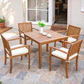 Flamaker 5 Piece Outdoor Dining Set Acacia Wood Patio Table and Chairs by Flamaker
