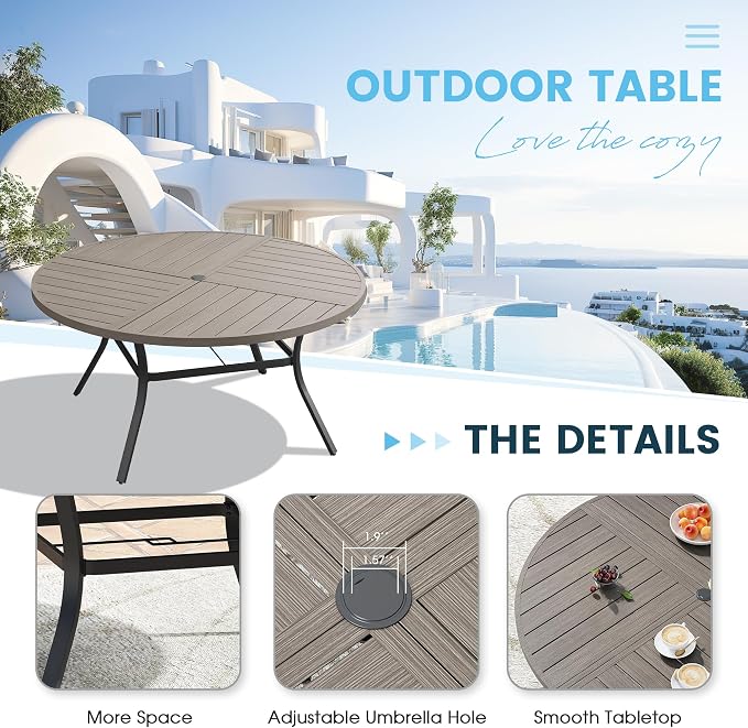 Patio Dining Table for 6, Round Metal Outdoor Table - Image 4