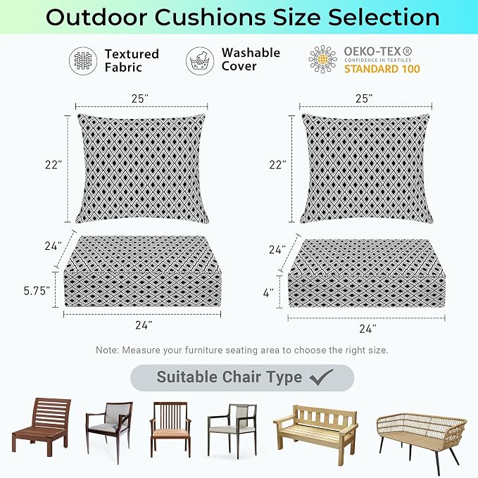 Outdoor Cushions for Patio Furniture, Outdoor Seat Cushion Set 24 x 24 x 5.75 - Image 6