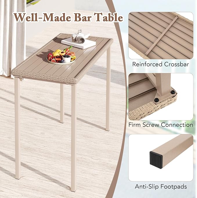 Tangkula 3 Pieces Patio Bar Table Set, Outdoor Bar Height Table & 2 Armless - Image 9