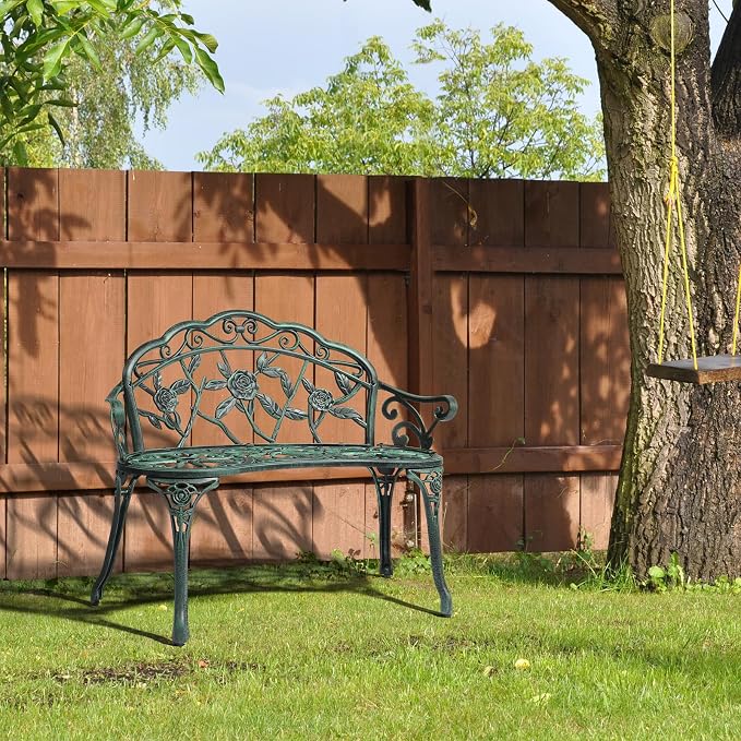 VINGLI 38.5" Patio Park Garden Outdoor Metal Rose Bench, 2-Person Cast Iron - Image 8