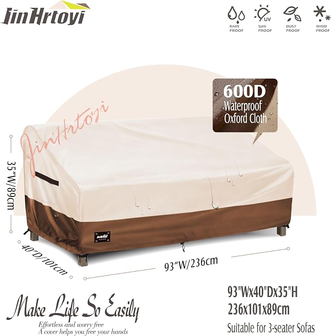 JinHrtoyi 3-Seater Outdoor Couch Cover, 93Wx40Dx35H inches Outdoor Furniture - Image 2