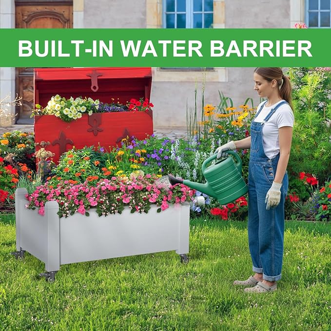 Raised Garden Bed with Wheels, 14 Gallon Self-Watering Raised Planter Box with - Image 7