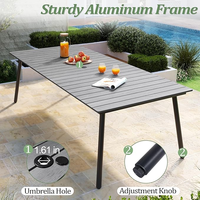95" Patio Outdoor Dining Table for 8-10, Weather-Resistant Aluminum Frame - Image 5