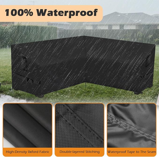 Outdoor V-Shaped Sectional Sofa Cover fit 80" x 80", Waterproof Patio Couch - Image 4