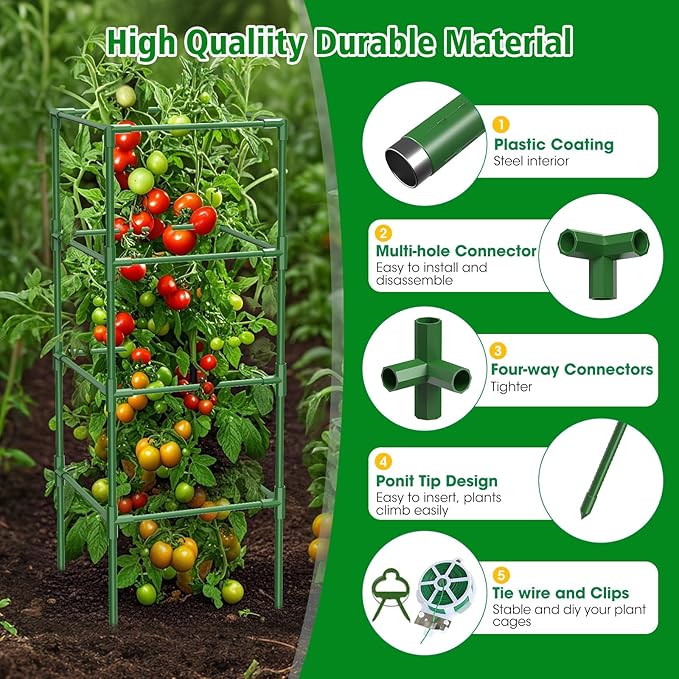 3 Pack Square Tomato Cages for Garden, 42 Inches Heavy Duty Metal Tomatoes - Image 2