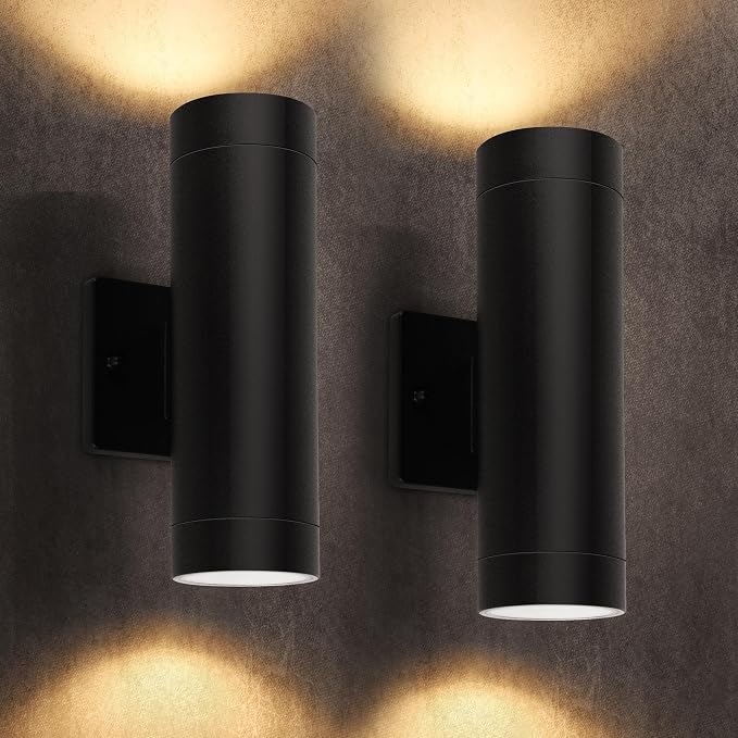 LUTEC Outdoor Wall Light Fixtures, Integrated LED Cylinder Up-Down Sconce by LUTEC