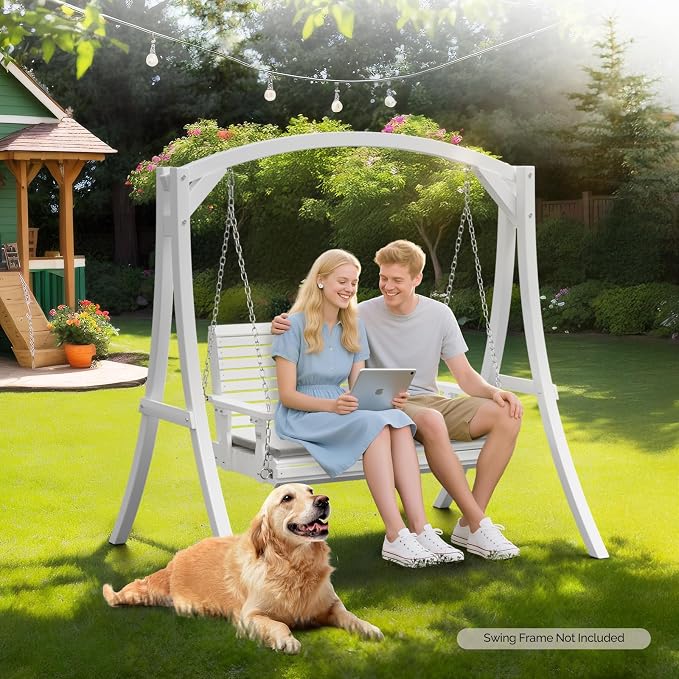 VINGLI Wooden Porch Swing, Heavy Duty 880 LBS Hanging Patio Bench - Image 6