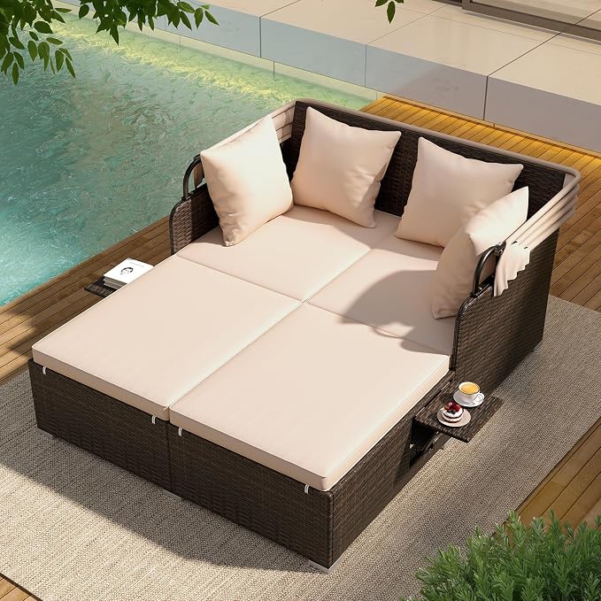 ORALNER Outdoor Daybed, 2-Person Wicker Patio Sofa - Image 3