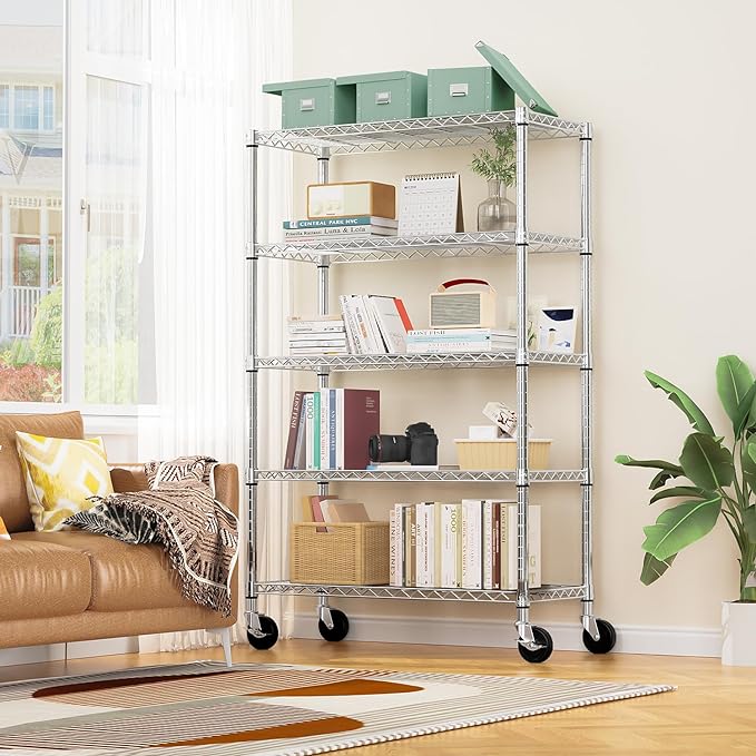 5-Shelf Storage Shelves, Wire Shelving Heavy Duty Metal Storage Shelving Unit - Image 2
