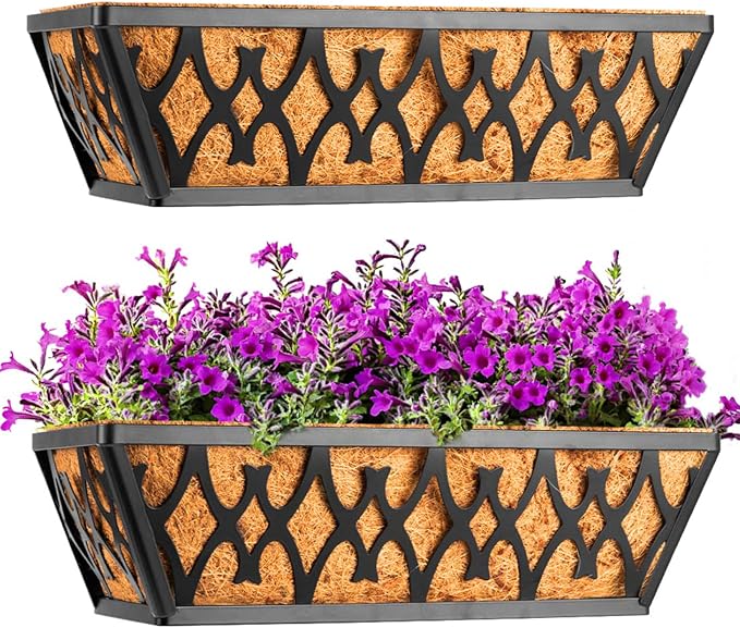 2 Pack 14 Inch Window Boxes Planters Railing Planter Box by KarlliuHOMEGARDEN