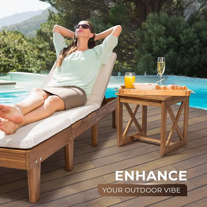 100% Acacia Wood Small Table, Outdoor Side Table - Image 9