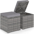 Tangkula 2 Pieces Patio Ottomans, Patiojoy Hand-Woven PE Rattan Side Table by TANGKULA