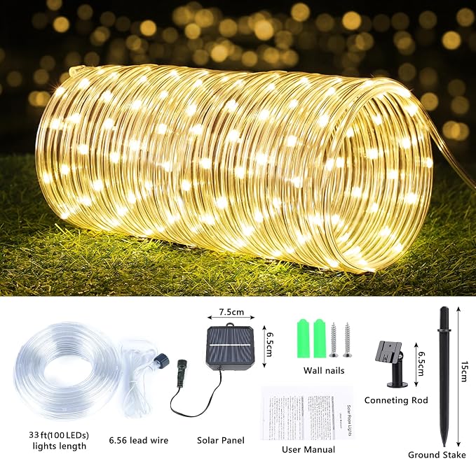 Solar Rope Lights, 2 Pack Total 66ft 200LED Solar String Lights, 8 Modes - Image 4