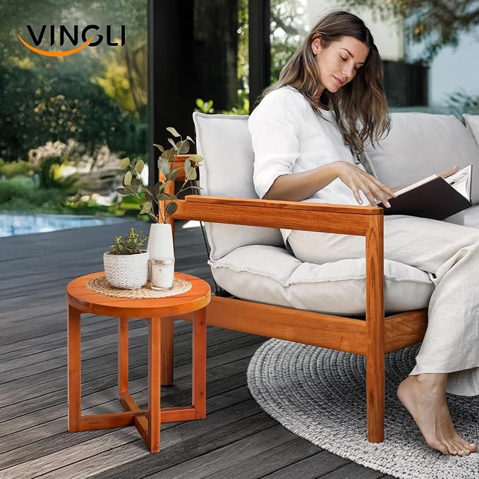 VINGLI Solid Wood Outdoor Side Table, Weather-Resistant Round Patio End Accent - Image 7