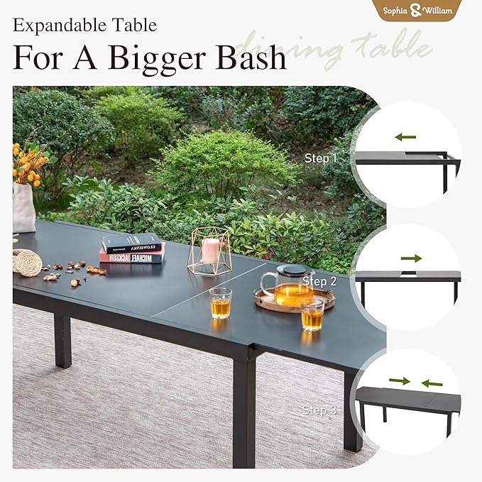 Sophia & William Expandable Patio Dining Table, Extra Large 99.2" L x 35.5" W - Image 4