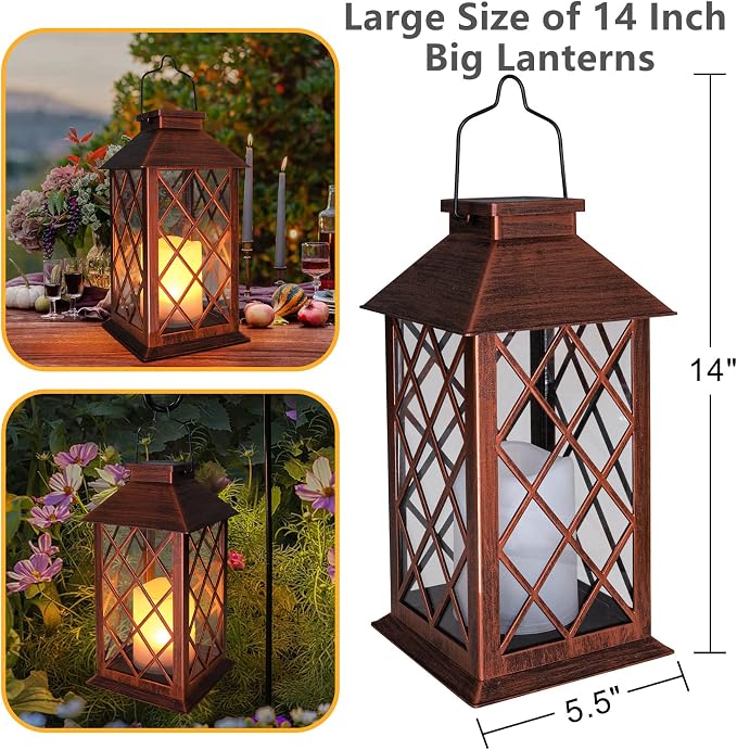 TAKE ME 14" Solar Lanterns Outdoor Garden Lantern Waterproof LED Flickering - Image 4