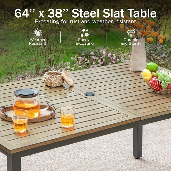 PHI VILLA 64" Rectangle Outdoor Dining Table, Patio Furniture Wood-Like Tabletop - Image 4