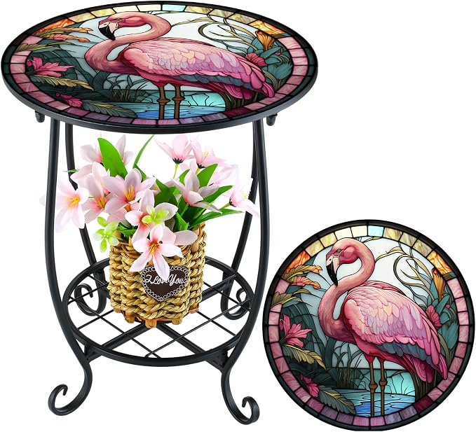 Outdoor Side Table Round Small Mosaic Patio Accent Indoor End Plant Coffee Tea by Cinnvoice