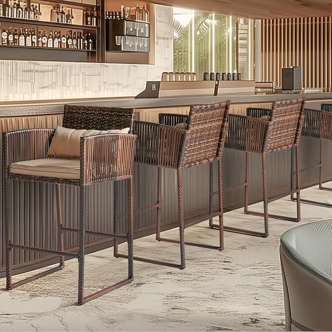 VINGLI 3 PCS Patio Bar Set Wicker, Outdoor Bar Table and Bar Stools - Image 6