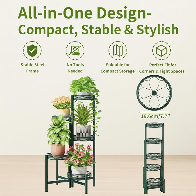 5-Tier Metal Plant Stand Indoor Outdoor, Corner Tall Plant Shelf - Image 5