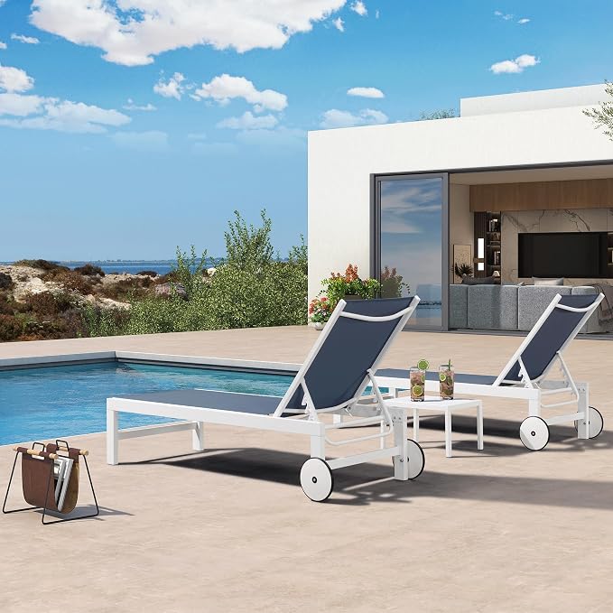 PURPLE LEAF Outdoor Chaise Lounge Chairs Set of 2 White Aluminum Lounge Chair - Image 3