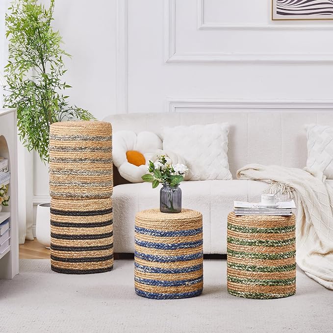 Wimarsbon Ottoman Natural Seagrass Foot Rest Stool Hand Weave Round Foot Stool - Image 7