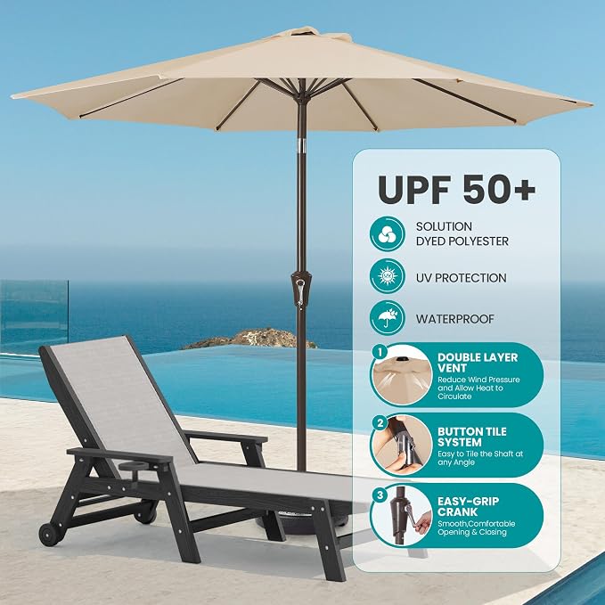 SERWALL Textilene Patio Chaise Lounge Chair Set of 2 - Image 3