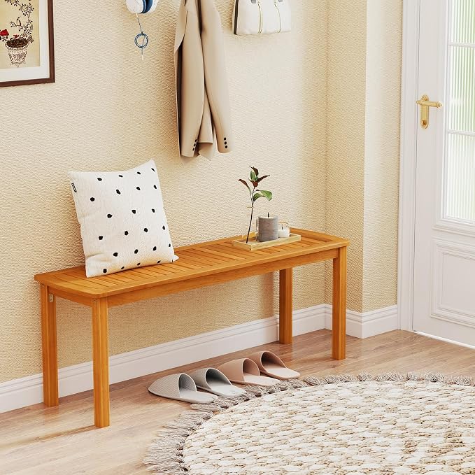 Tangkula Acacia Wood Outdoor Bench, Backless Wooden Garden Bench, Farmhouse - Image 5