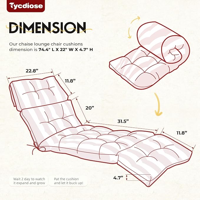 Chaise Lounge Cushions Outdoor Set of 2, 74.4 x 22 x 4.7 Inch Thickened Lounge - Image 2